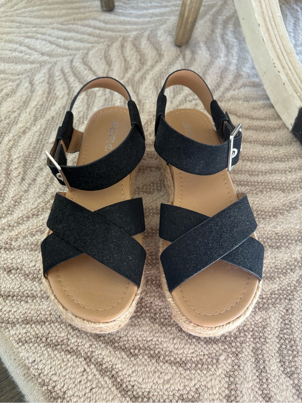Soda Black Espadrille Platform Sandals